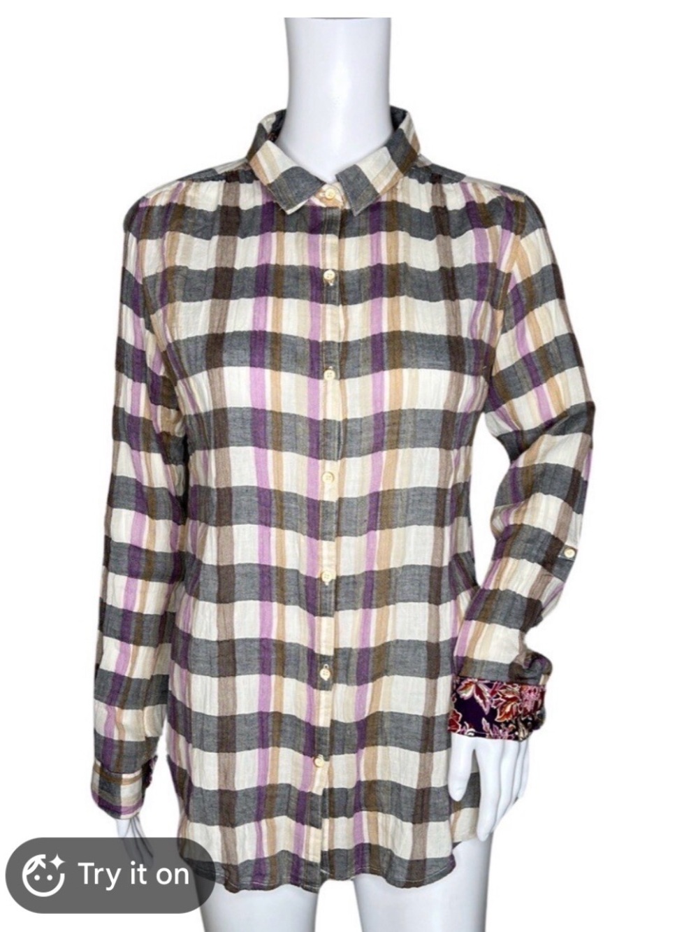 Anthropologie Isabella Sinclair Plaid Back Lace Button Down Short